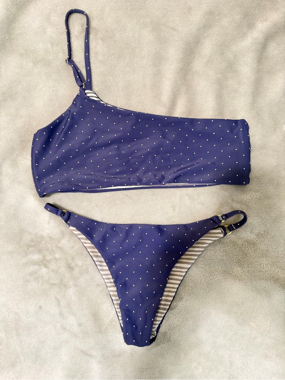 ROVE Navy Polka Dot One-Shoulder Bikini Set